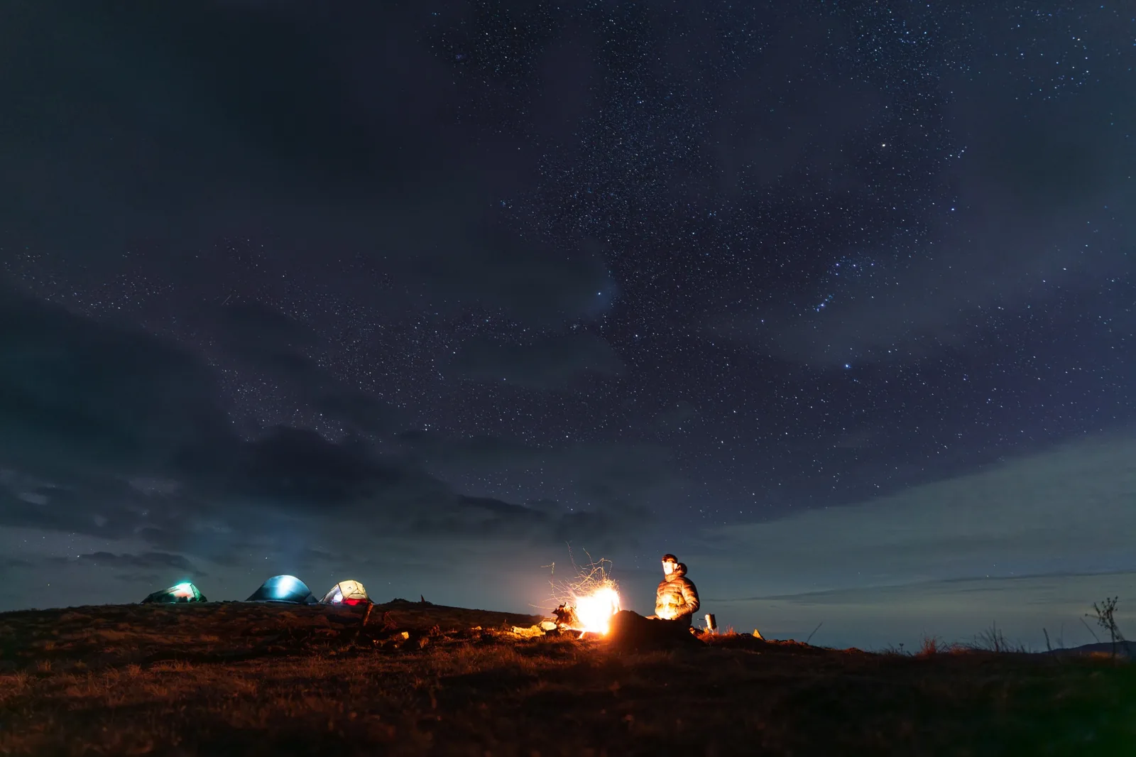 Expedition camp beneath a star-filled Himalayan night sky
